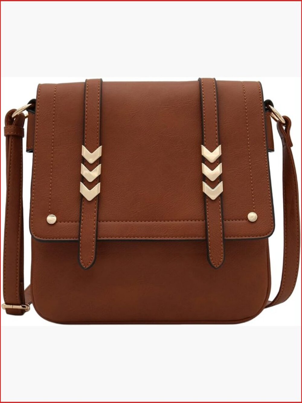 Double Compartment Large Flapover Crossbody Bag Faux Leather